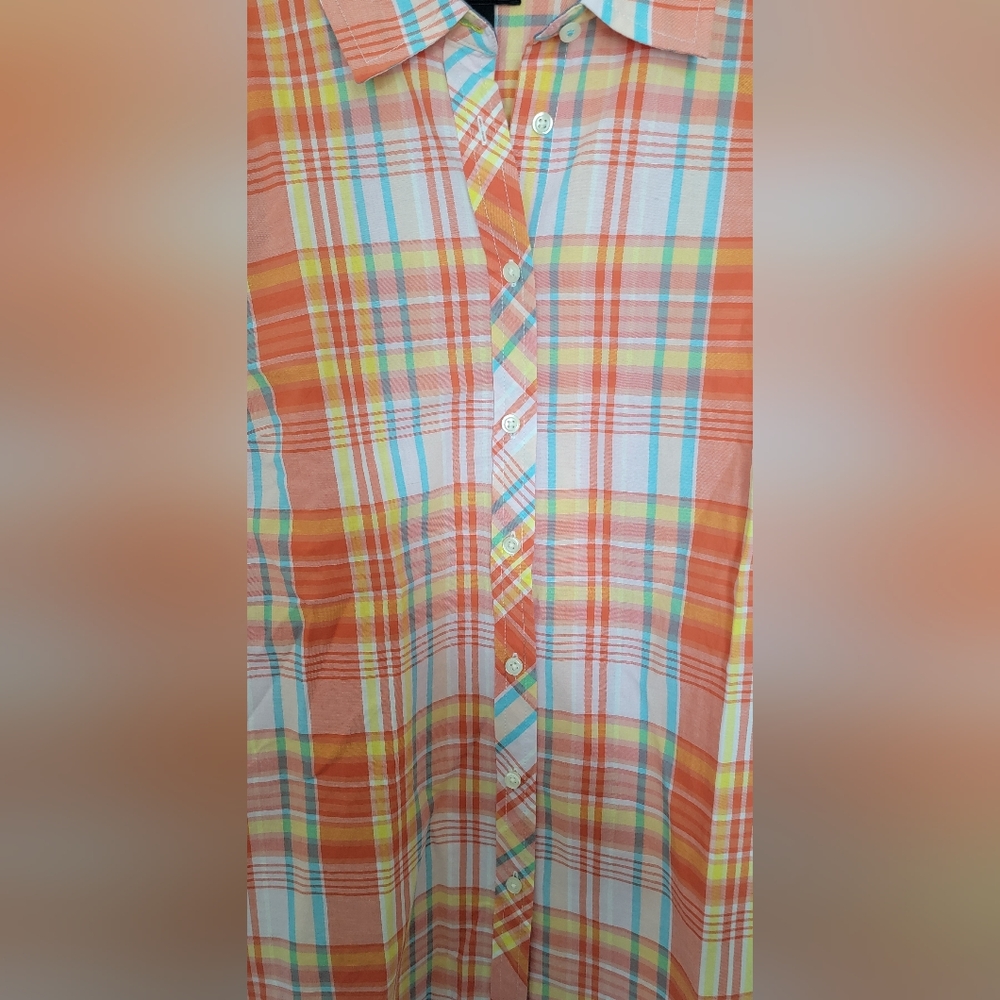 Talbots Orange, Blue & White Button Down Shirt Size Large - Picture 4 of 11